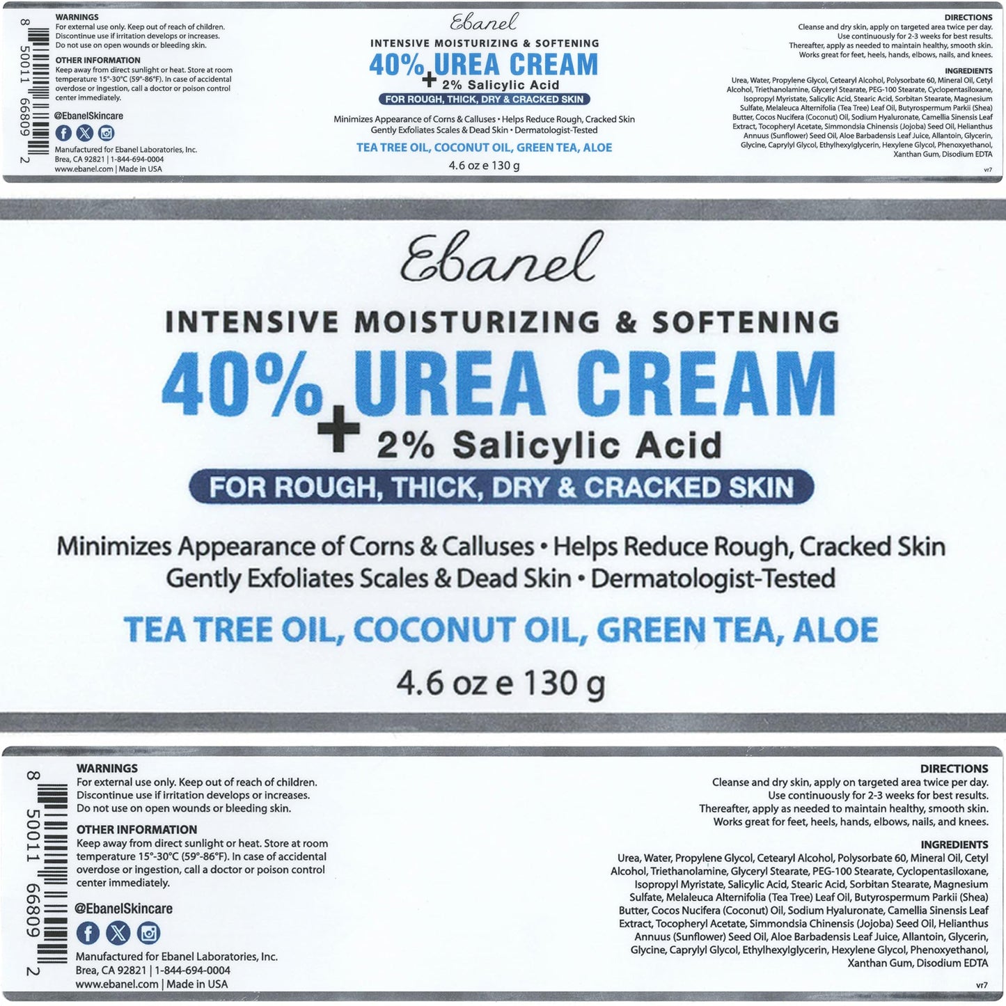 Ebanel Urea Cream 40% plus Salicylic Acid 2%, Foot Cream for Dry Cracked Heels Feet Knees Elbows Hands, Foot Dead Skin Cuticle Callus Remover Toenail Softener, Keratolytic Skin Barrier Repair, 2-Pack Ebanel buy supplements Au