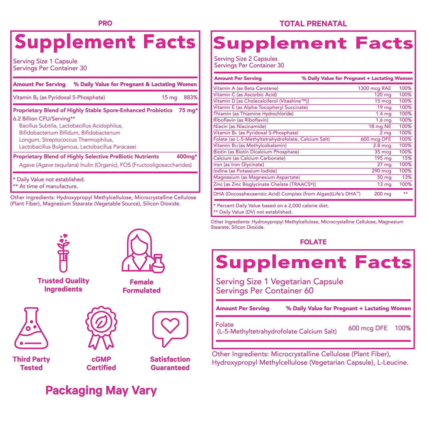 Pink Stork Ultimate Prenatal Vitamin Trio: Total Prenatal + Pro + Folate, Pregnancy Probiotic for Women Pink Stork