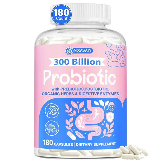 (180 Capsules) Probiotics for Women & Men, 5-in-1 Probiotic, Prebiotic, Postbiotic, Organic Herbs & 16 Digestive Enzymes Blend, 300 Billion CFU, Complete Gut Health, Digestive Health & Immune* - ElitePharmaCare