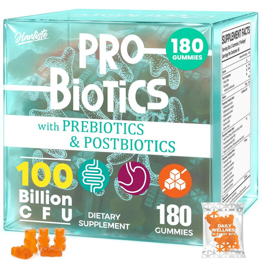 (180 Count) Probiotic Gummies, 19 in 1 Prebiotics Postbiotic Probiotic Gummies, 100 Billion CFU Probiotics for Women Men, Complete Immune, Gut & Digestive Support*, Sugar Free, Vegan - ElitePharmaCare