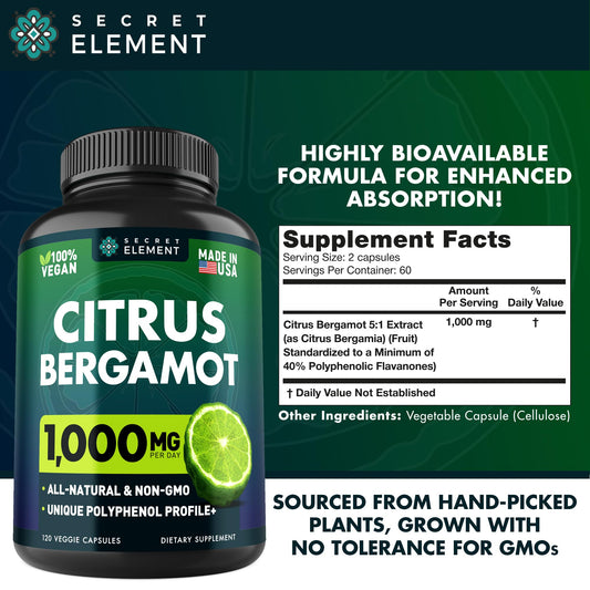 (2 PACK) Citrus Bergamot Extract 1000mg - Citrus Bergamot Supplement for Circulatory Health, Immunity, and Graceful Aging - 2x the potency of Citrus Bergamot 500mg - ElitePharmaCare