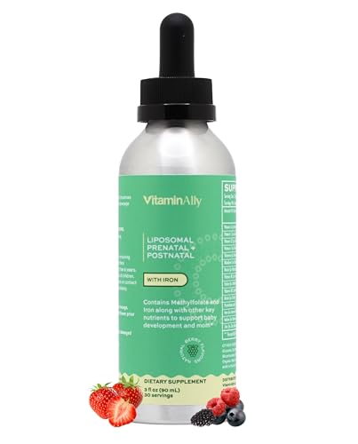 Prenatal + Postnatal liposomal Liquid Drops with Iron | 30 Day Supply | 3 FL Oz | Non-GMO Vitaminally