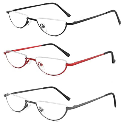 Yiwaeye 3 Pack Half Moon Reading Glasses Anti Blue Light UV, Half Frame Semi Lens Slim Yiwaeye
