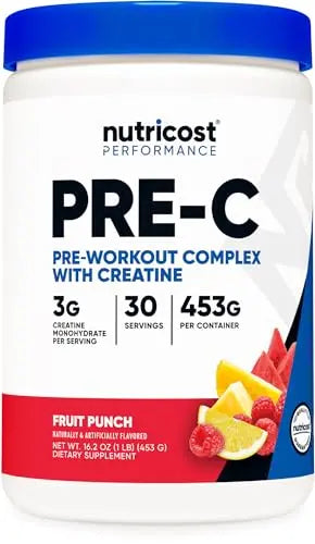 Nutricost Pre-C Pre-Workout Complex with Creatine (Fruit Punch | 30 Servings) Powder Nutricost