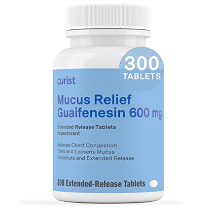 Curist Guaifenesin 600 mg Extended Release Tablets (300 Dye-Free Tablets) - Expectorant