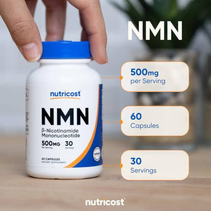 Nutricost NMN (Nicotinamide Mononucleotide) 500mg, 60 Capsules - Vegetarian Friendly, 30 Servings, Gluten Free, GMO Free NutricostBuy Supplements Australia