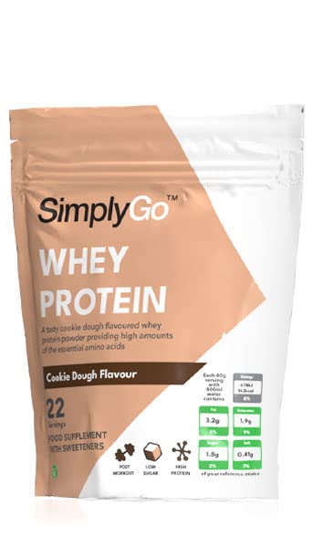 SimplyGo Whey Protein Powder | 900g | Simply Add 30g to Water, Juice or Shakes (Cookie Dough) Simply Supplements