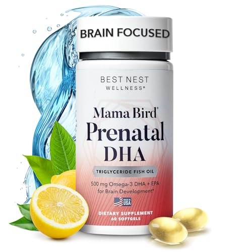 Best Nest Wellness Mama Bird Prenatal DHA Vitamin, 500 mg, Triglyceride Fish Oil Best Nest Wellness