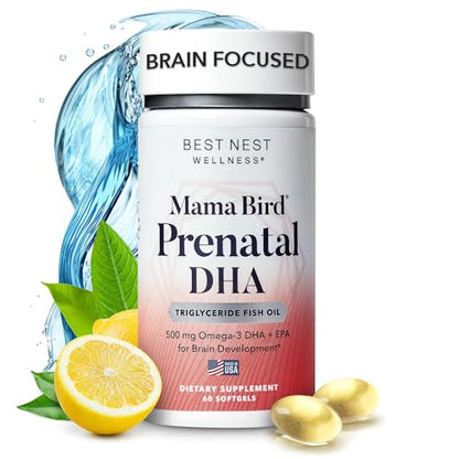 Best Nest Wellness Mama Bird Prenatal DHA Vitamin, 500 mg, Triglyceride Fish Oil Best Nest Wellness