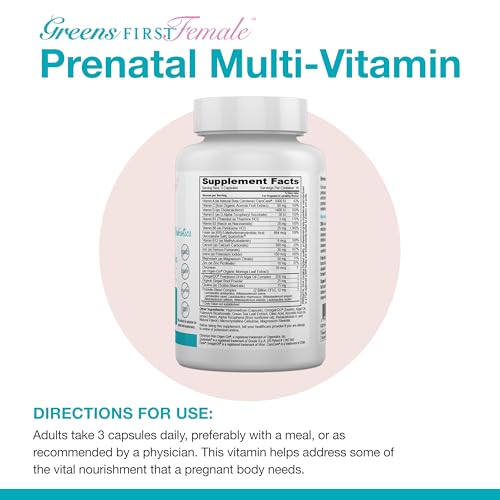 Greens First Female Prenatal Vitamin with Vegan DHA - Pregnancy Multivitamin Supplement Greens First