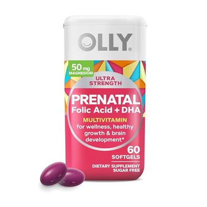 OLLY Ultra Strength Prenatal Multivitamin Softgels, Supports Healthy Growth, Brain Developmentment OLLY