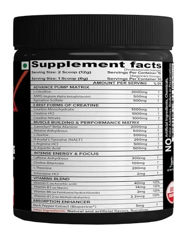 NutriJa Weapon-X Pre-Workout Powder with 21 Active Ingredients - 3 Best forms of Creatine NutriJa