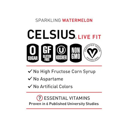 CELSIUS Sparkling Watermelon, Functional Essential Energy Drink 12 Fl Oz (Pack of 12) CELSIUSBuy Supplements Australia