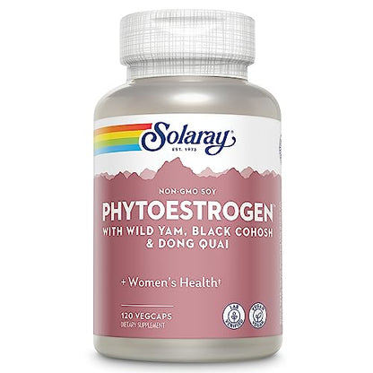 SOLARAY PhytoEstrogen Menopause Supplements - Wild Yam, Black Cohosh, and Dong Quai Estrogen Pills SOLARAY