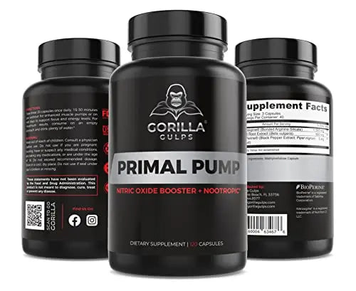 Gorilla Gulps - Primal Pump Nitric Oxide Supplement Nootropic 1500mg Nitrosigine L Gorilla Gulps
