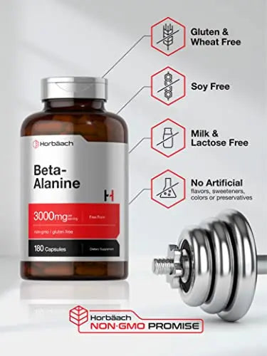 Beta Alanine Capsules | 3000mg | 180 Count | Non-GMO, Gluten Free Supplement Horbäach