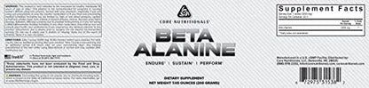 Core Nutritionals Beta Alanine, Daily Muscle Building and Recovery Supplement, 3.2 Grams Core Nutritionals