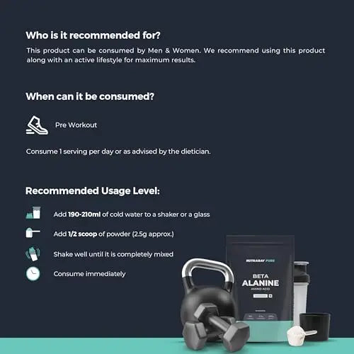 Nutrabay Pure 100% Beta Alanine Powder, Pre Workout supplement for Men & Women Nutrabay