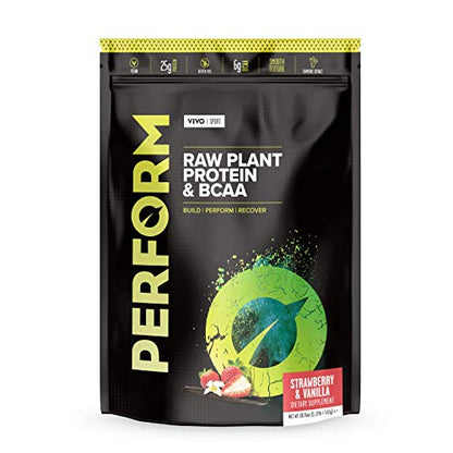 Vivo Life Perform Strawberry & Vanilla Flavour Vegan Protein Powder - BCAA Pea & Hemp Blend Vivo life