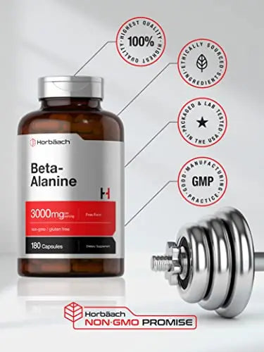 Beta Alanine Capsules | 3000mg | 180 Count | Non-GMO, Gluten Free Supplement Horbäach