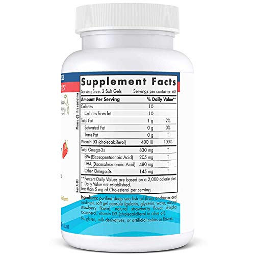 Nordic Naturals Prenatal DHA, Strawberry - 120 Soft Gels - 830 mg Omega-3 + 400 IU Vitamin D3 Nordic Naturals