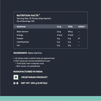 Nutrabay Pure 100% Beta Alanine Powder, Pre Workout supplement for Men & Women Nutrabay