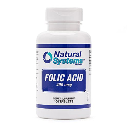 Folic Acid Supplement 100 Tablets 400 mcg by Natural Systems - Prenatal Vitamin for Women Perfect Natural Systems Naturasys