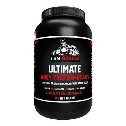 Ultimate Whey Protein + BCAA’s Powder, Premium High Protein Isolate, Enhance Lean Muscle Mass and Recovery, 1kg I AM MUSCLE