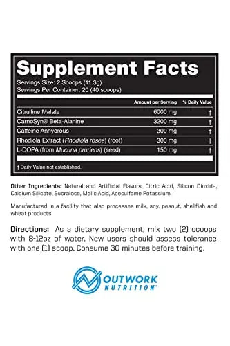 Outwork Nutrition Pre-Workout Supplement with Nootropics - Energy & Mental Focus Outwork Nutrition