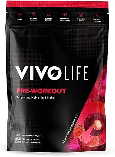 Vivo life - Pre-Workout Energy Drink Supplement, Improve Performance, Guarana Natural Vivo life