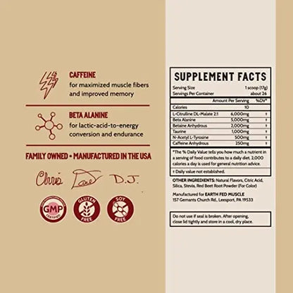 Earth Fed Muscle Stammpede DragoFruit Punch Pre Workout, 30 Servings, Boost Energy Earth Fed Muscle