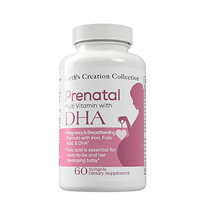 Earth's Creation Prenatal Multi Vitamin with DHA Dietary Supplement, 60 Softgels Earth's Creation