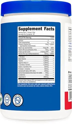 Nutricost Stim-Free Pre-Workout Powder Fruit Punch 30 Servings - Gluten Free, Non-GMO Nutricost