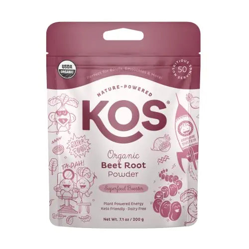 KOS Organic Beet Root Powder, USDA Certified - Natural Nitric Oxide Booster, Superfood KOS