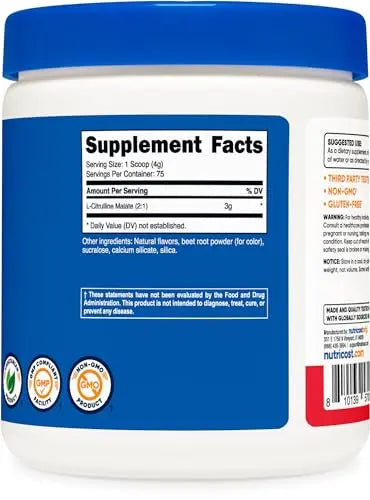 Nutricost L-Citrulline Malate 2:1 (300g) Fruit Punch - Workout Support, Muscle Performance Nutricost
