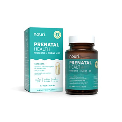Nouri Prenatal Health Probiotic and Omega Capsules, Prenatal Probiotics for Women, Aids Digestion Nouri