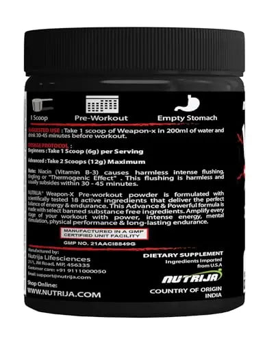 NutriJa Weapon-X Pre-Workout Powder with 21 Active Ingredients - 3 Best forms of Creatine NutriJa