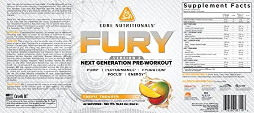 Core Nutritionals Fury V2: Pre-Workout Powder to Maximize Performance in The Gym W/Zum Core Nutritionals