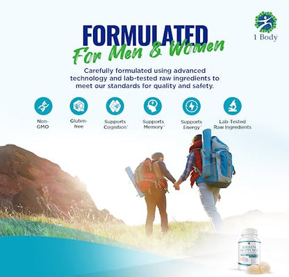 1 Body Brain Support: Twin Pack - 90 Capsules Each - Alpha GPC 1 Body