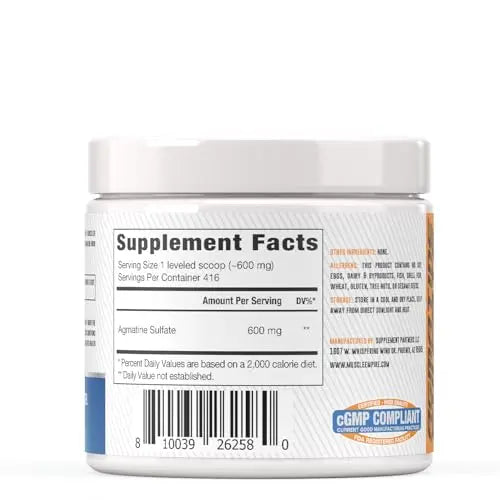 Muscle Empire Agmatine Sulfate Powder - Enhanced Nitric Oxide Production & Lean Muscle Muscle Empire
