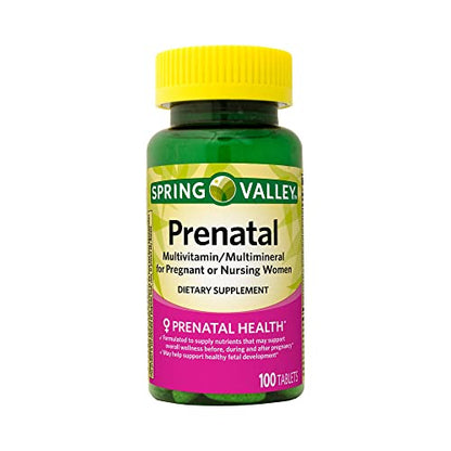 Spring Valley Prenatal Multivitamin - 100 Tablets of Essential Nutrients for You and Your Growing Baby LUAL
