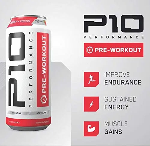 P10 Performance Sugar-Free Pre Workout Drink - 12-Pack, Fruit Blast, 12oz Cans - Energy P10 Performance