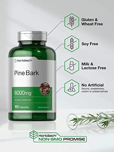 Pine Bark Extract | 6000 mg | 180 Capsules | Standardized to Contain 380 mg Proanthocyan Horbäach
