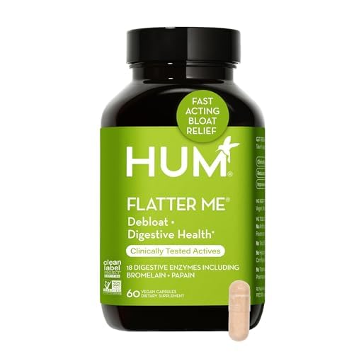 HUM Flatter Me Digestive Enzymes for Women & Men, Digestive Health Bloating Supplement with Ginger & Peppermint Leaf, Fast Acting Anti Bloat Pills Multi Enzyme for Debloating, Vegan, 60 Capsules HUMBuy Supplements Australia