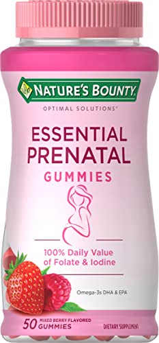 Nature's Bounty Essential Prenatal Gummies, Folic Acid and Iodine, Omega 3 and DHA, 50 Count Nature's Bounty Optimal Solutions