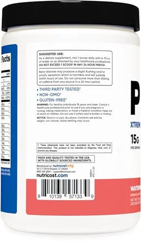 Nutricost Pre-Workout Xtreme, Watermelon, 30 Servings, Vegetarian, Non-GMO and Gluten Nutricost