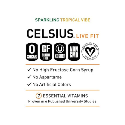 CELSIUS Sparkling Tropical Vibe, Functional Essential Energy Drink 12 Fl Oz (Pack of 12) CELSIUSBuy Supplements Australia