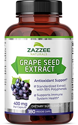 Zazzee High Strength Grape Seed 50:1 Extract, 20,000 mg Strength, 180 Vegan Capsules Zazzee