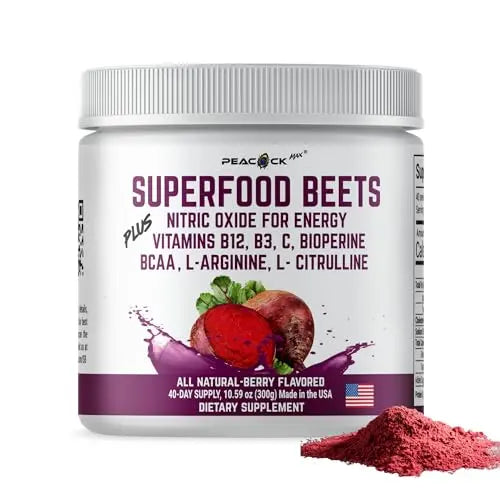 Peacock Max Superfoods Blend Immunity Support Vegan Gluten Free (Beets Nitric Oxide B12 Powder) Peacock Max