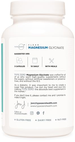 Type Zero Magnesium Glycinate (210mg | 180 Capsules) Pure, Non-GMO, Gluten Free Type Zero